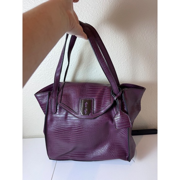 Danielle Nicole Tote Bag Women Large Purple Faux Lizard Embossed Structured Chic - Picture 2 of 14